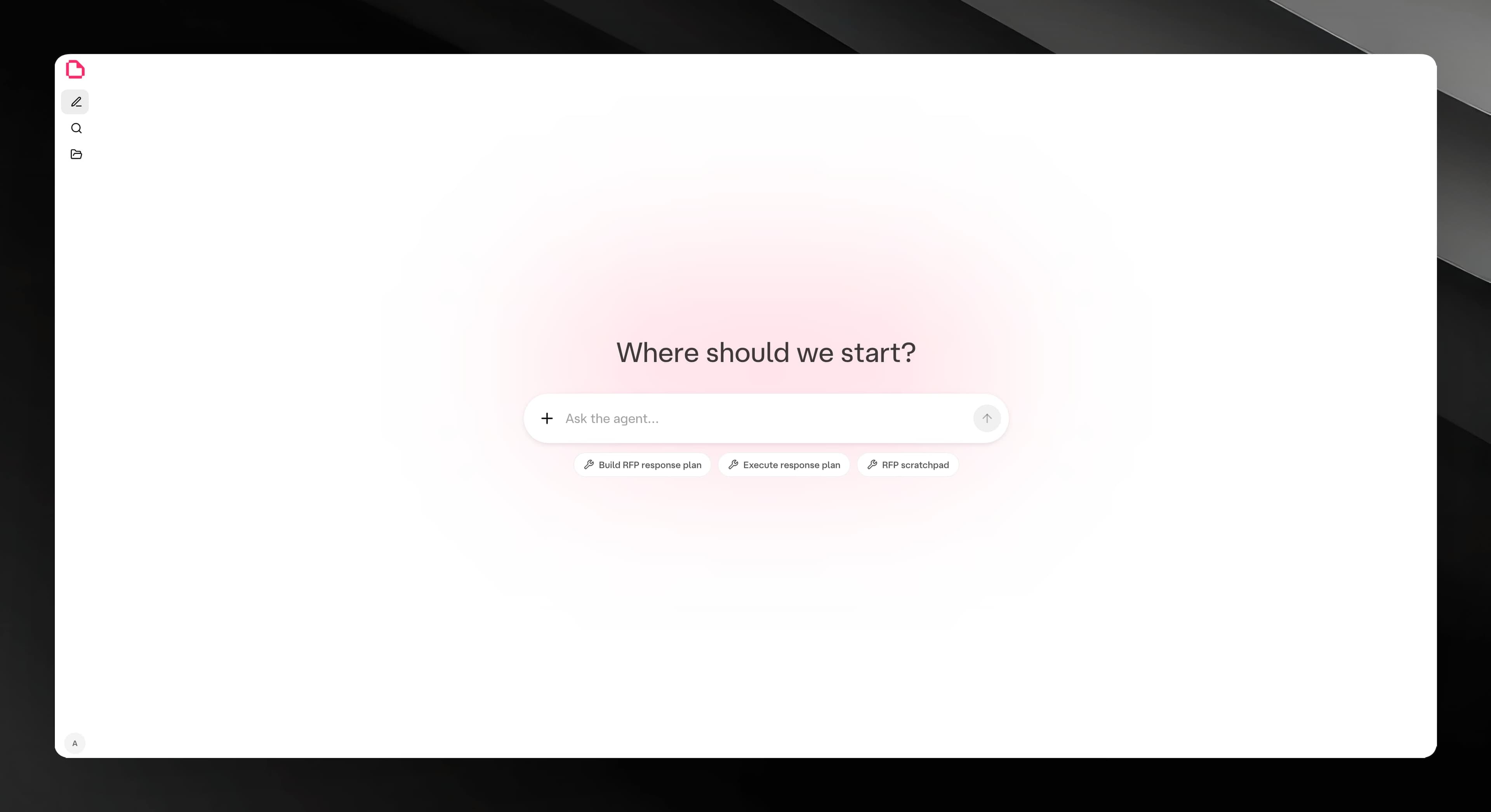 Pestle hero screen with Where should we start prompt and centred input field