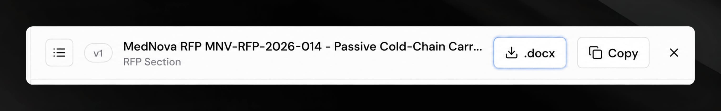 Canvas header showing the Download docx button next to Copy for a section artifact